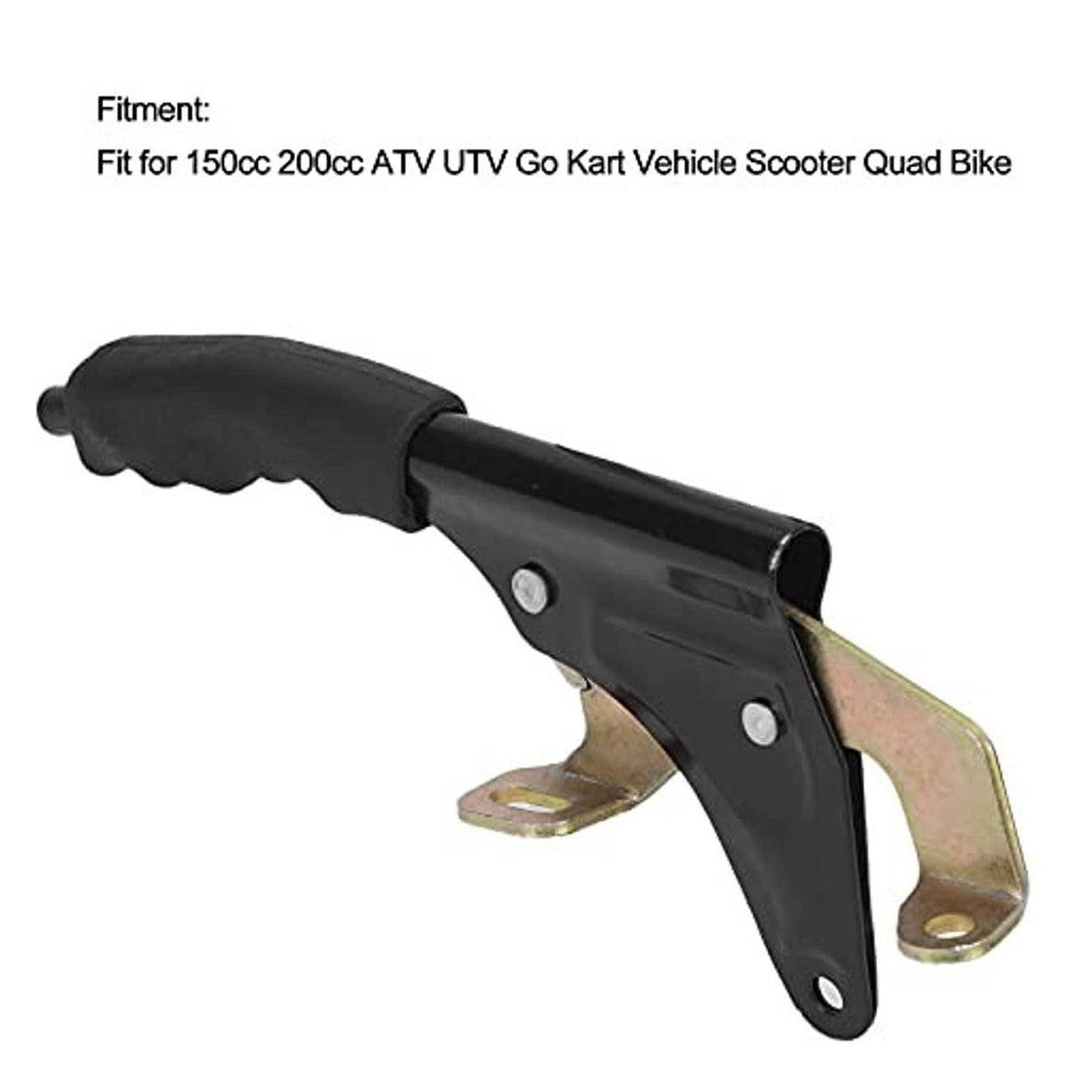 Parking brake lever with black anti-slip rubber grip and steel mounting base