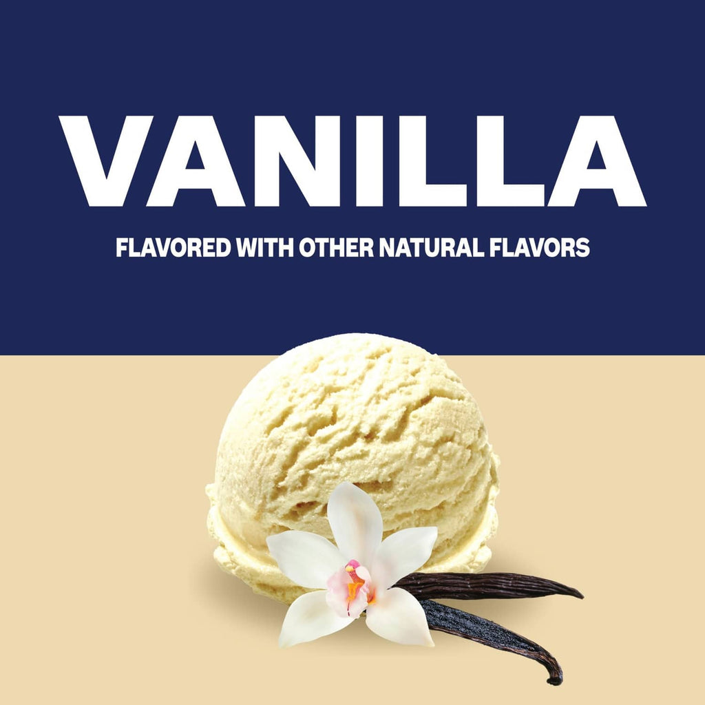 Vanilla protein flavor graphic with vanilla scoop and flower