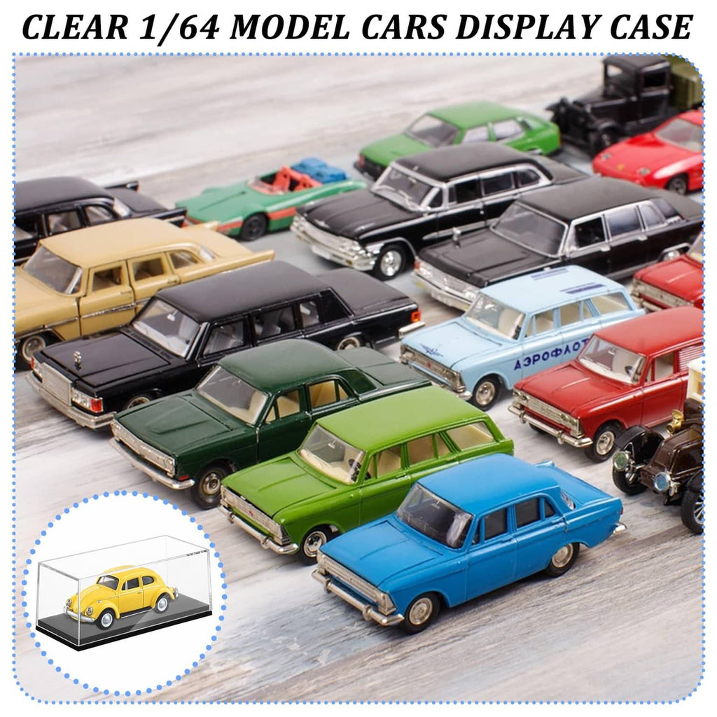 Clear 1/64 model car display case with multiple cars behind transparent covers