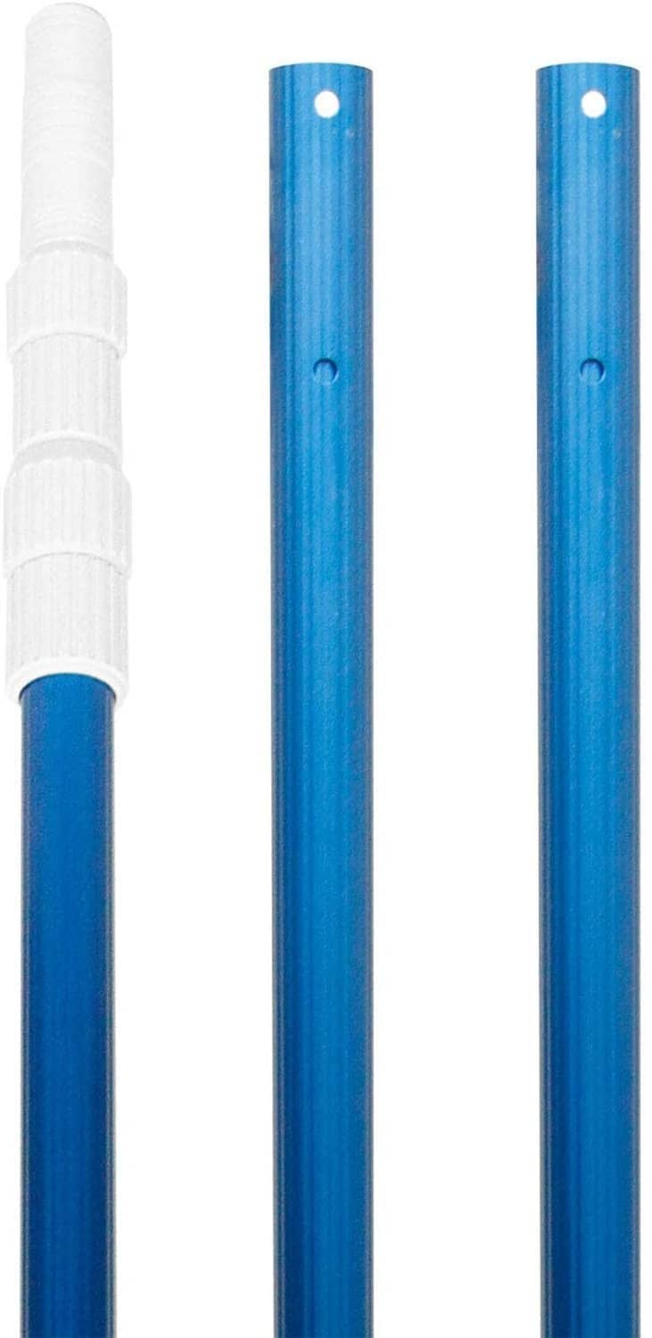 Blue anodized aluminum telescopic pole sections with white end caps