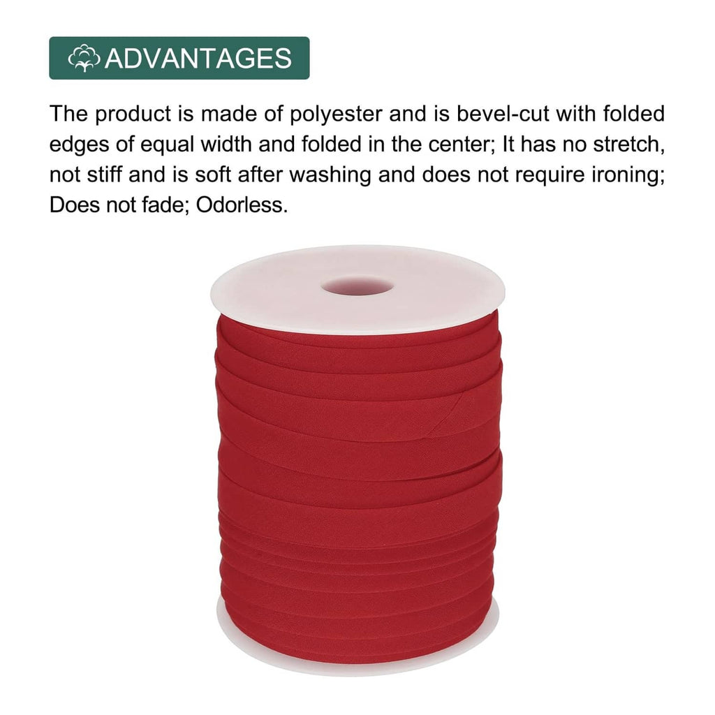 Wine red double-fold bias tape wound on white spool, folded ribbon loops