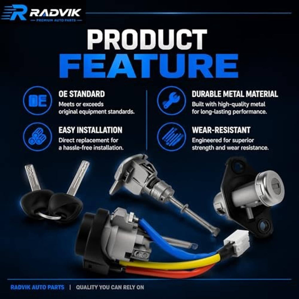 Ignition lock switch set with keys, connector, and durable metal lock cylinder