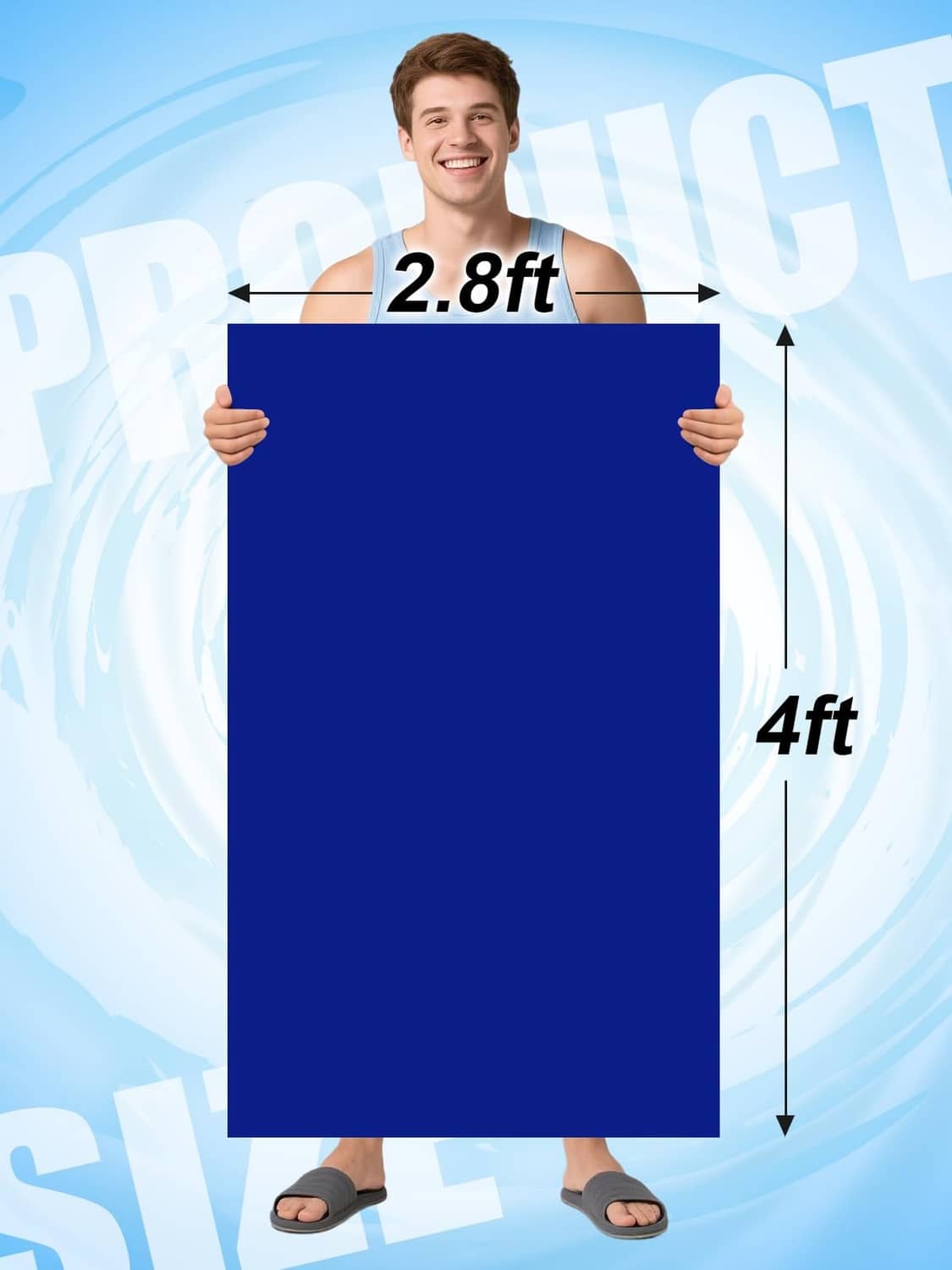 Dark blue rectangular pool liner repair patch measuring 4 ft by 2.8 ft