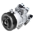A/C air compressor with black pulley and silver housing, side view