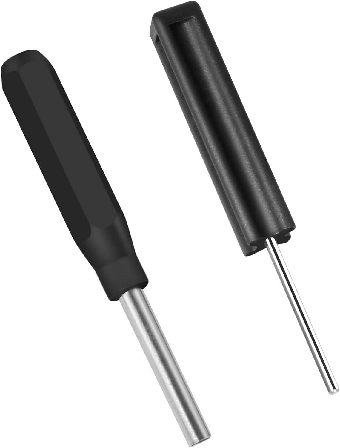 Black and silver tool pair with long metal shafts and rubberized ends