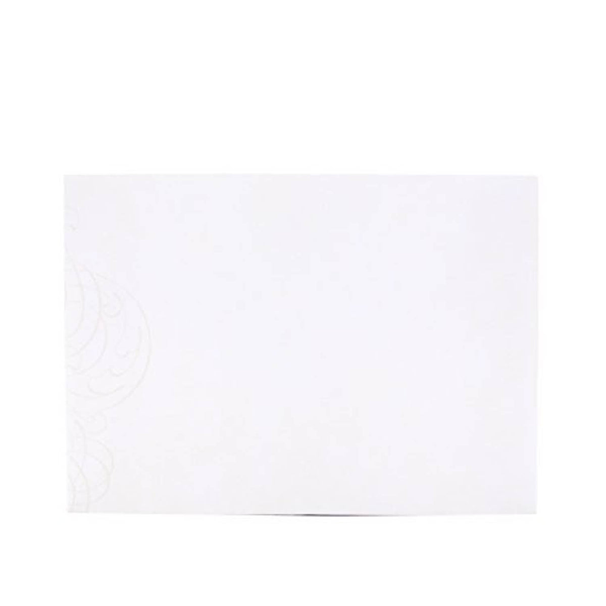 White envelope with subtle embossed wave pattern on back