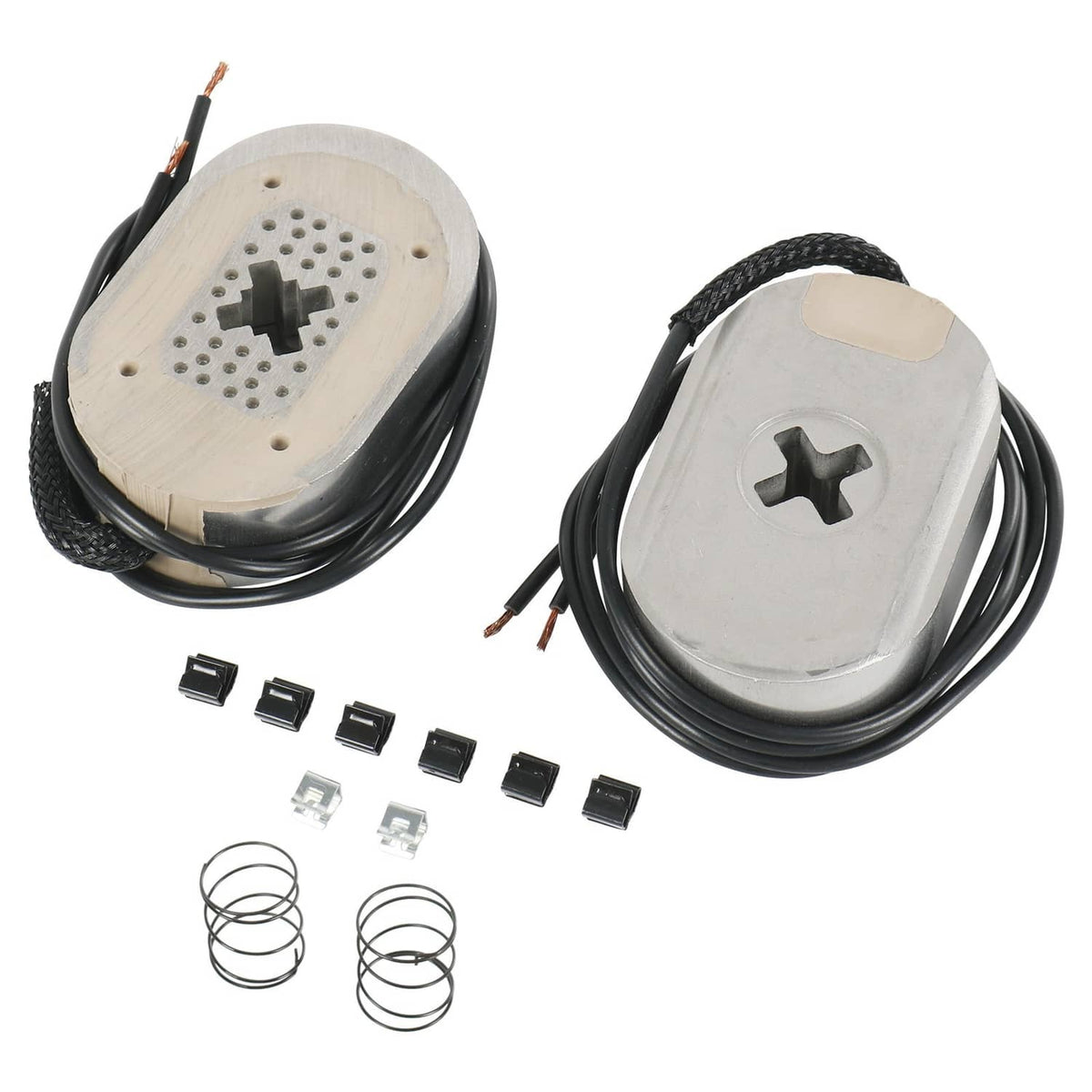 Set of two electric trailer brake magnets with black wire leads plus springs and retainer clips