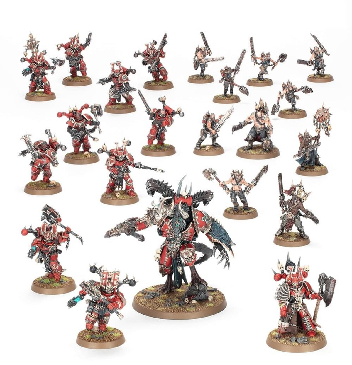 World Eaters miniatures set, red and black armored figures with weapons