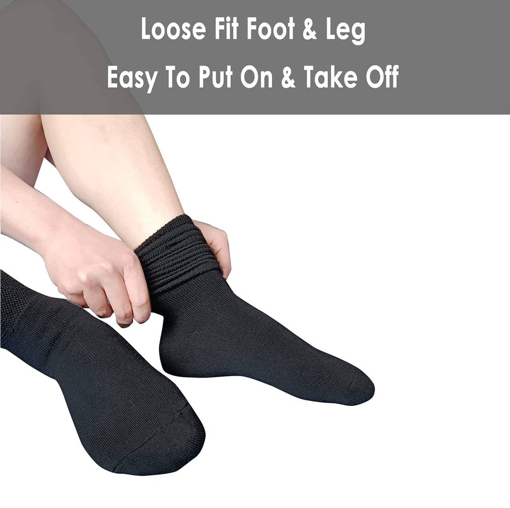 Knee-high compression socks with soft ribbed cuff and relaxed stretch fit