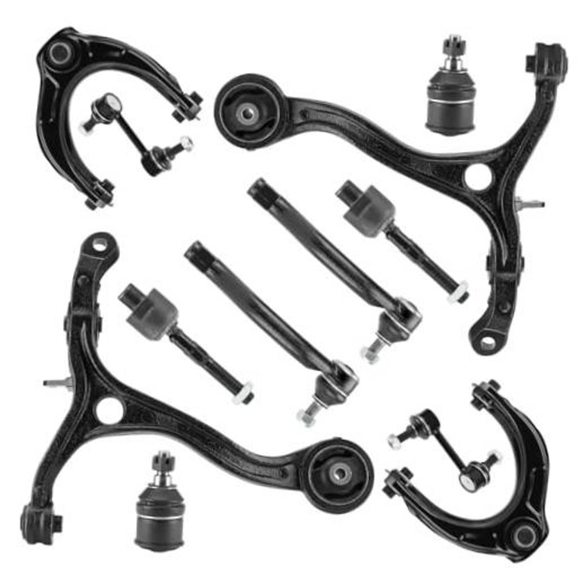 Set of black front suspension control arms with bushings and ball joints