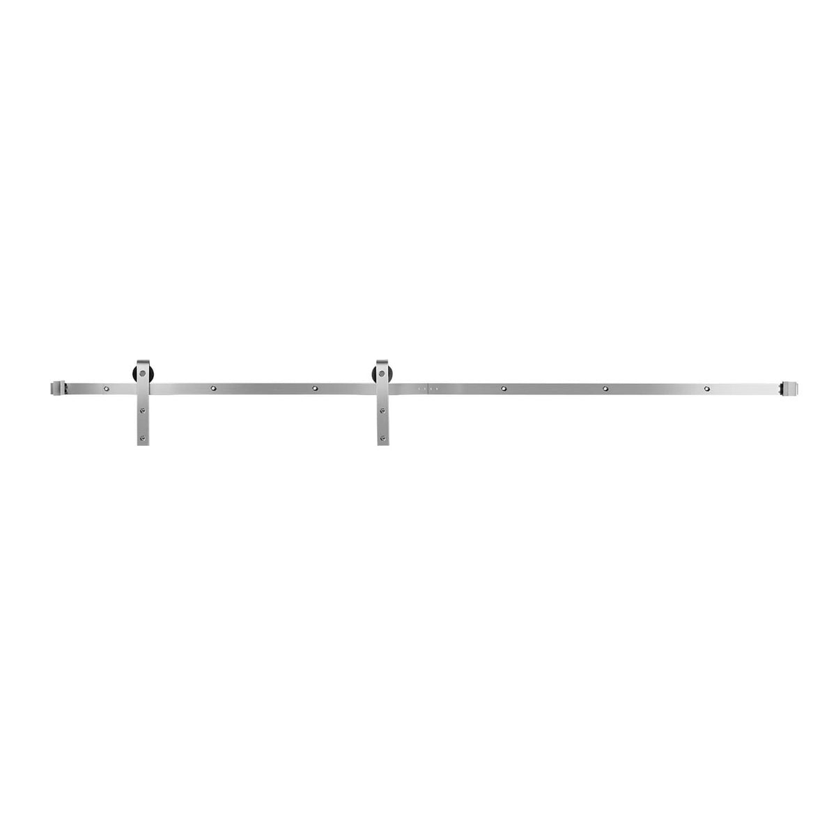 Silver sliding barn door hardware track with mounting brackets and end stop