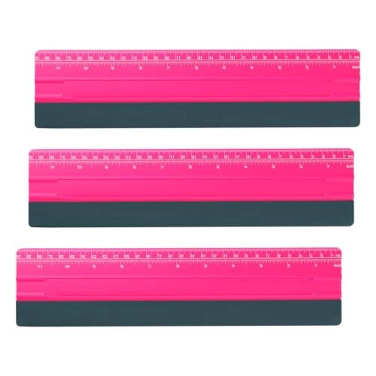 Pink felt squeegee tool with ruler edge and dark backing for vinyl smoothing