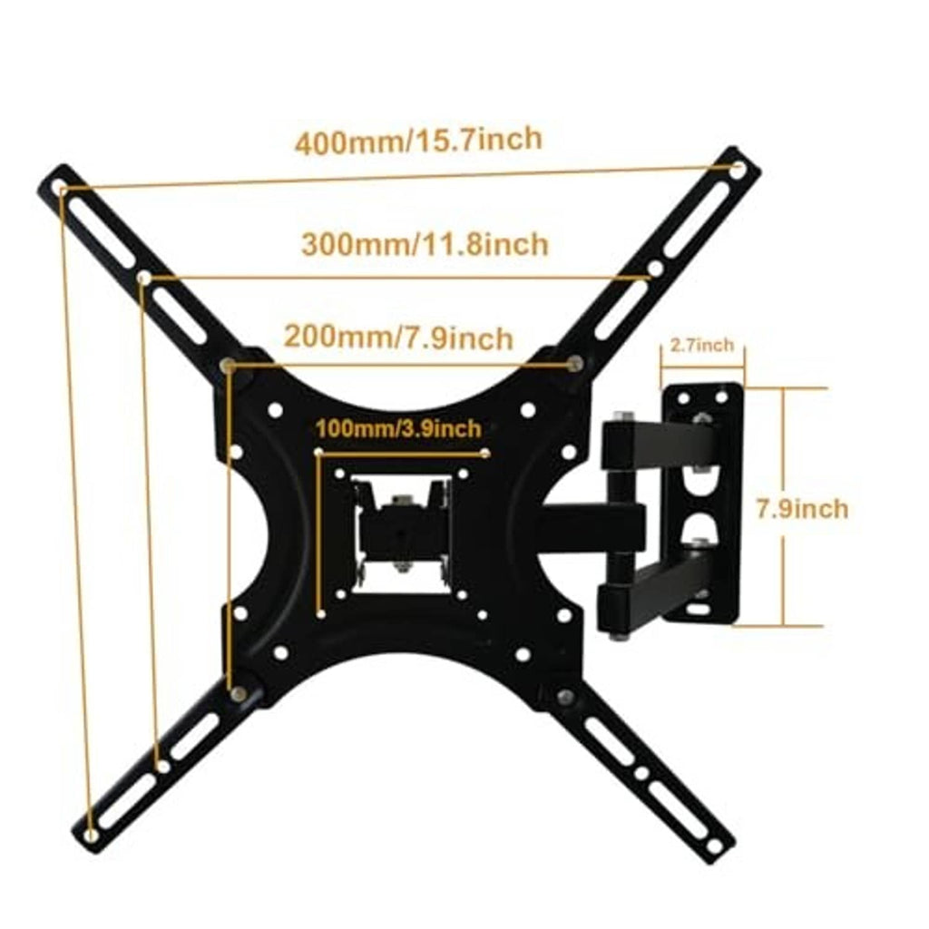 Full-motion TV wall mount bracket with central VESA plate and adjustable arm lengths.