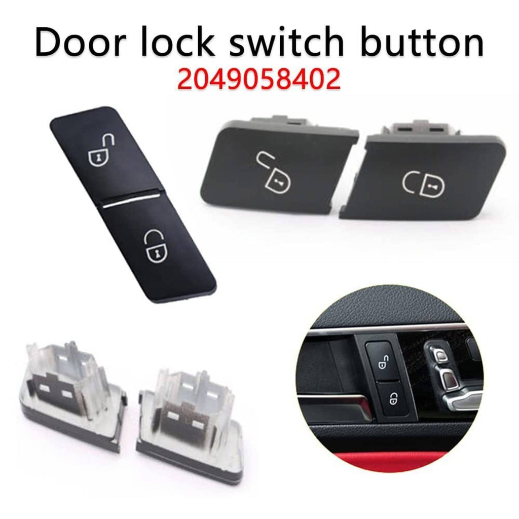 Set of black door lock switch buttons with lock/unlock icons and mounting pieces