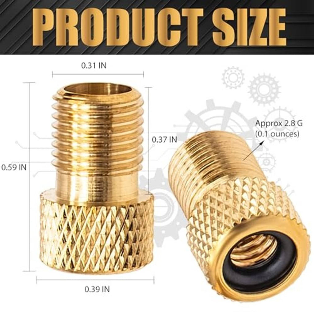 Brass Presta valve adapter with textured grip and black rubber valve core