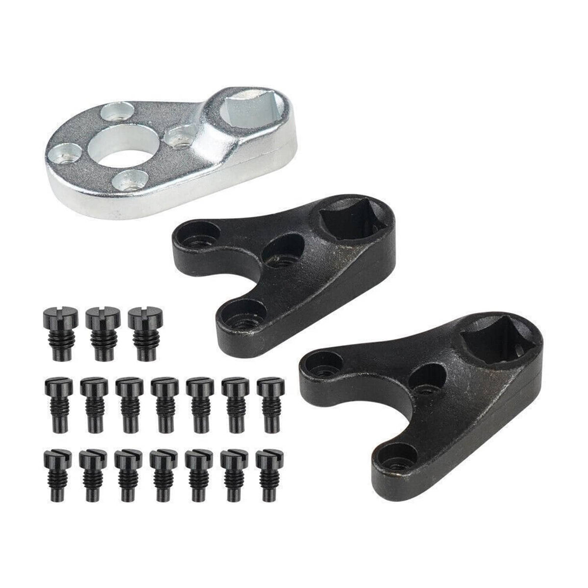 Trim/tilt pin wrench set with black tools, silver tool, and replacement screws