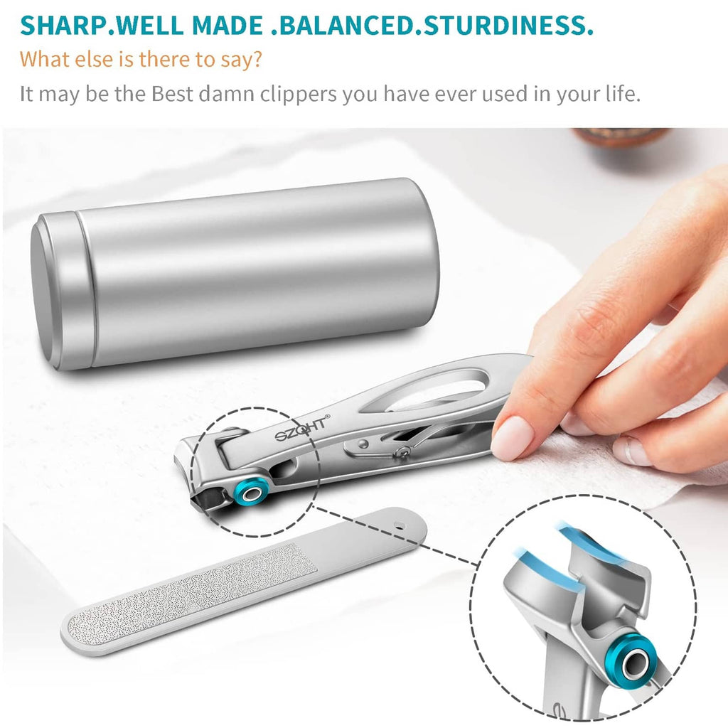 Silver nail clipper set with rounded case and wide-jaw clipper plus file