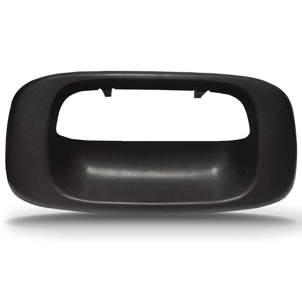 Black tailgate handle bezel trim with rectangular cutout