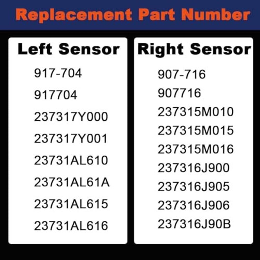 Replacement part number graphic for camshaft position sensor left and right