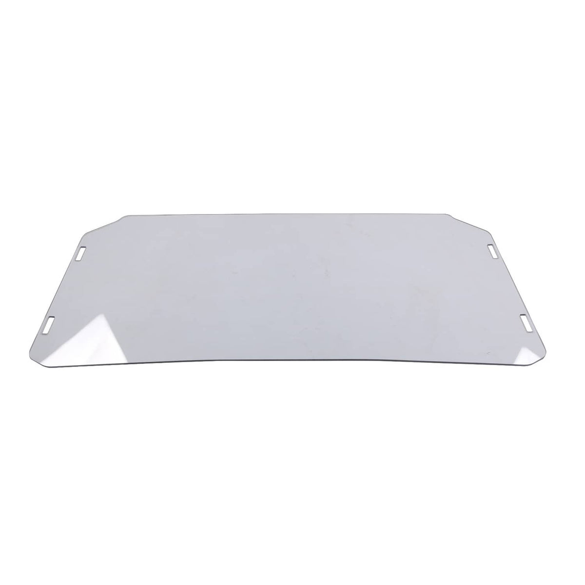 Clear windshield panel with side mounting slots and curved corners