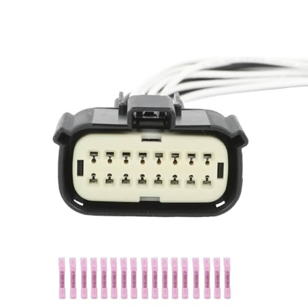 16-pin headlight connector socket with white wires, black housing, beige plug face