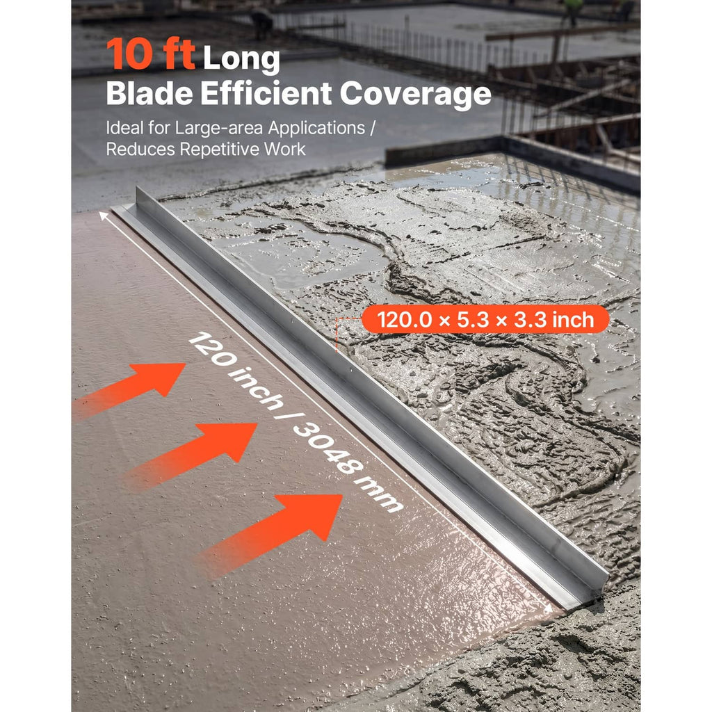 Aluminum 10 ft concrete screed blade, rectangular straight edge for leveling