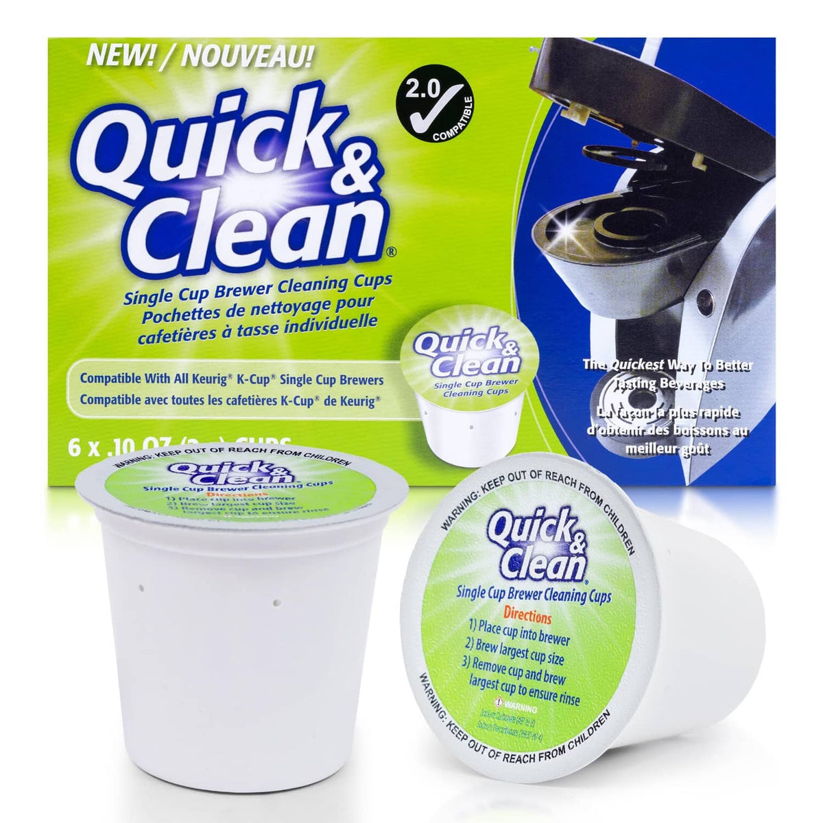 Quick & Clean K-Cup cleaning pods, 6-count pack with two white pods