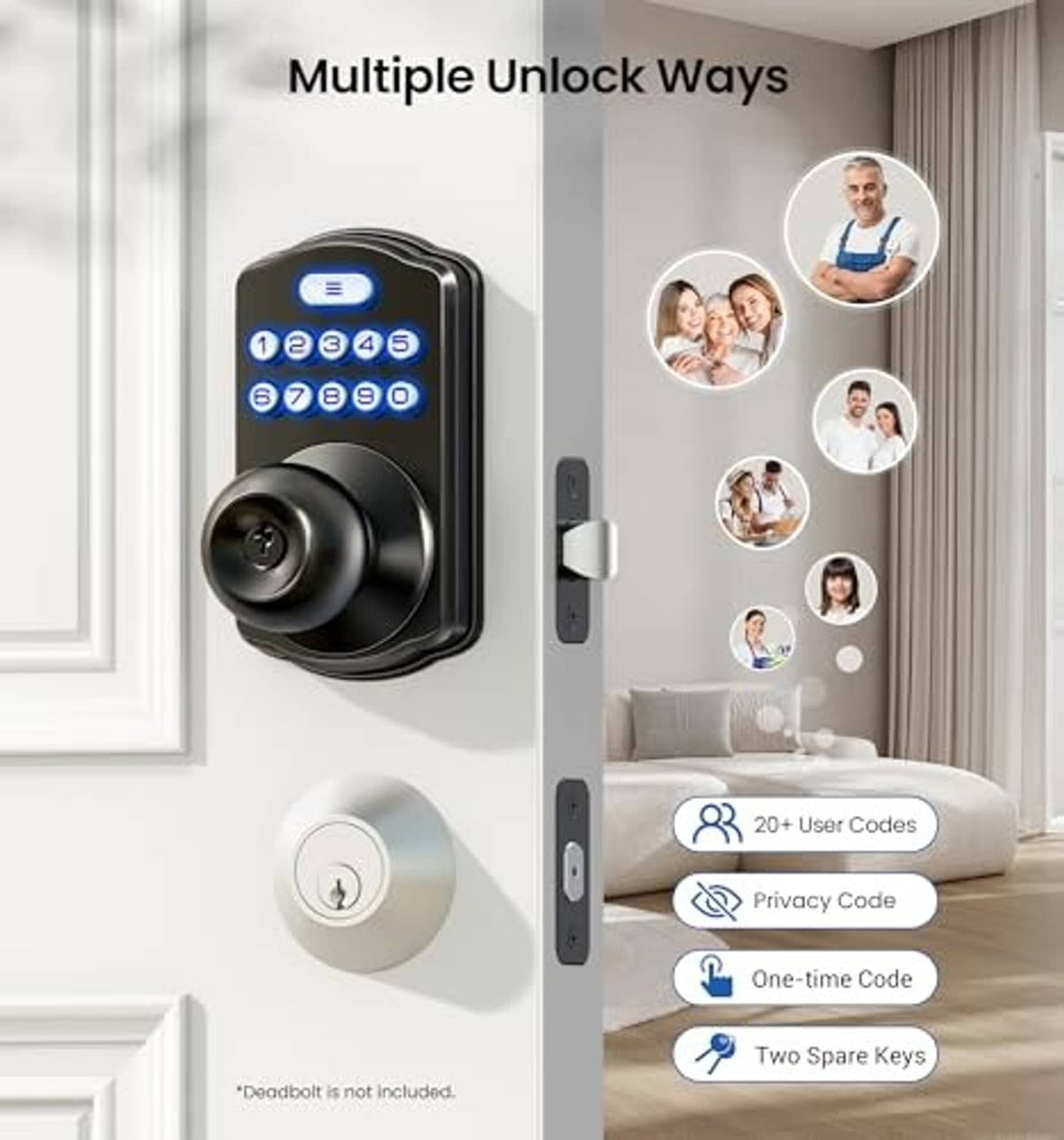 Keypad smart door lock and lever handles with keypad panel and thumb-turn