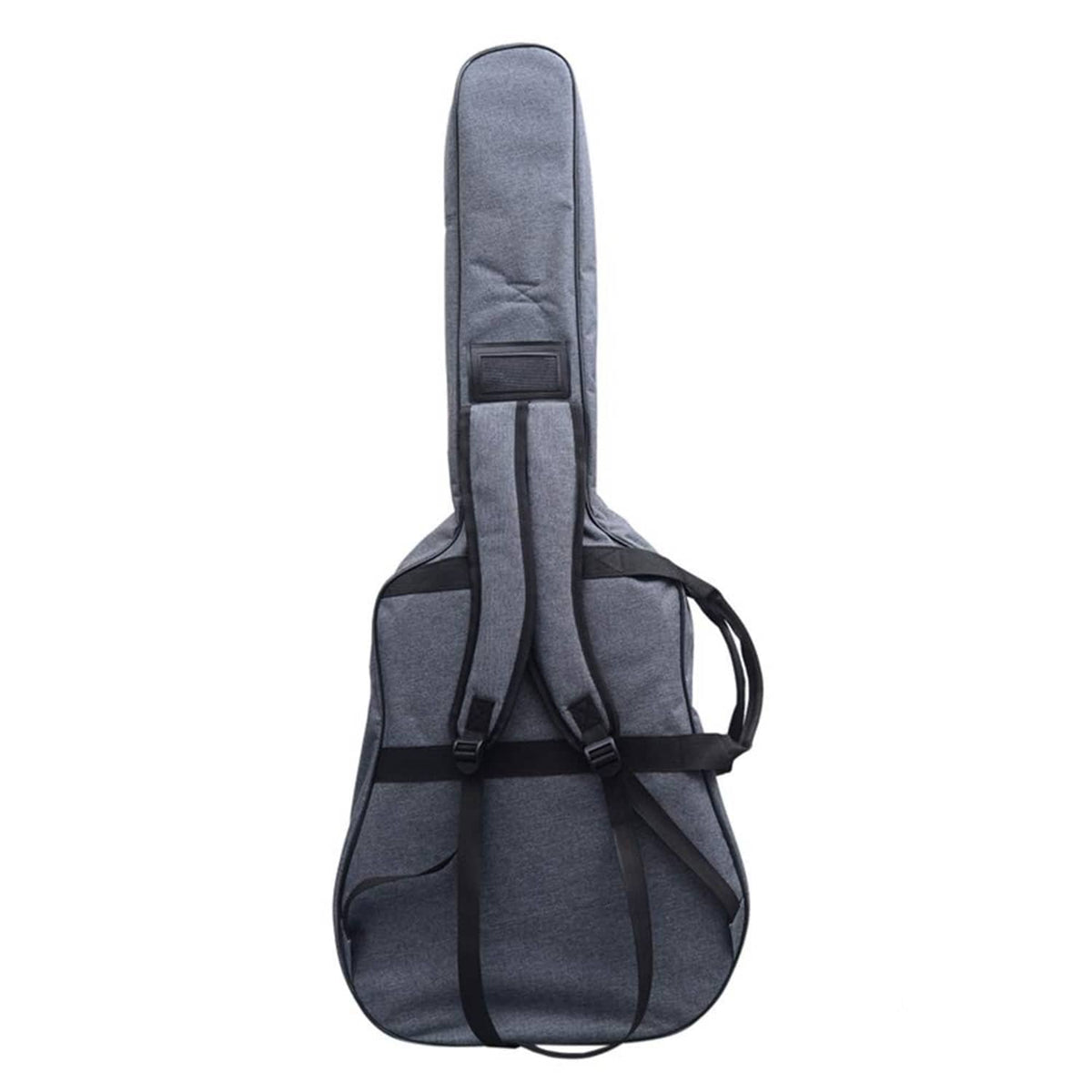 Jumbo guitar gig bag in dark gray with back padding, two shoulder straps, and carry handle.