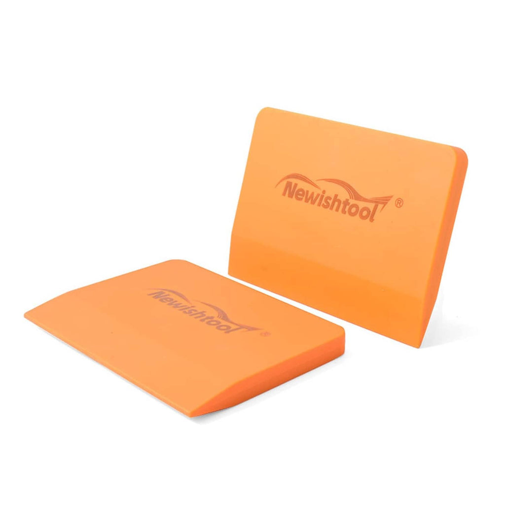 Two orange soft silicone squeegee pads with Newishtool logo, angled view, set of 2.
