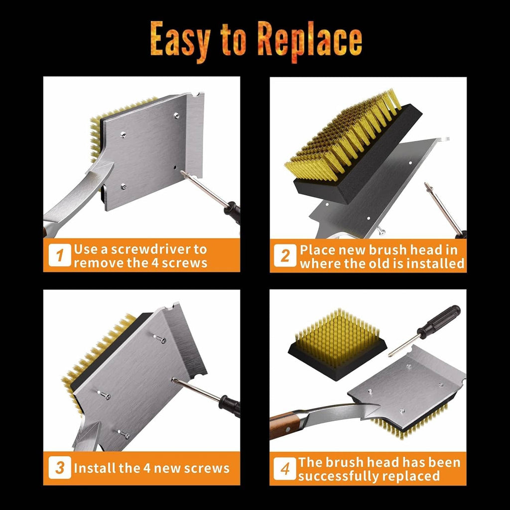 Replaceable copper wire brush head with metal base and screws