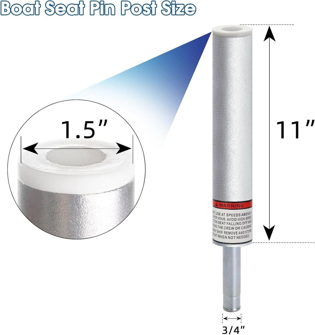 Silver boat seat pin post, 11-inch height with 3/4-inch pin end