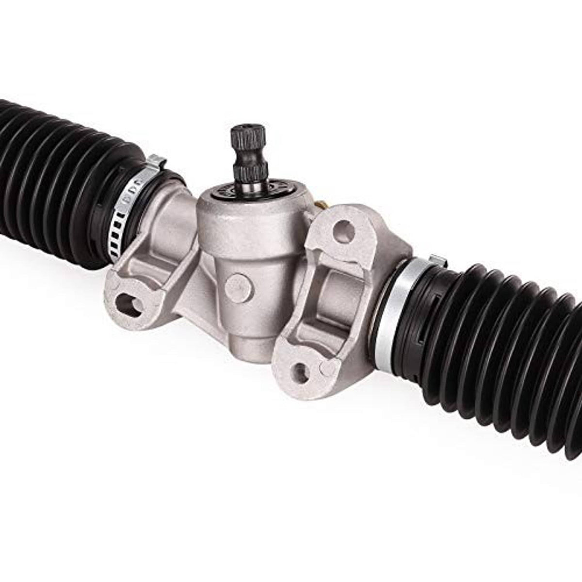 Steering rack center joint with black ribbed boots and adjustment fitting