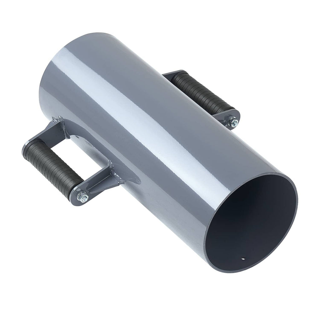 Manual post driver rammer tool with side opening U-shaped frame and ribbed grip handles