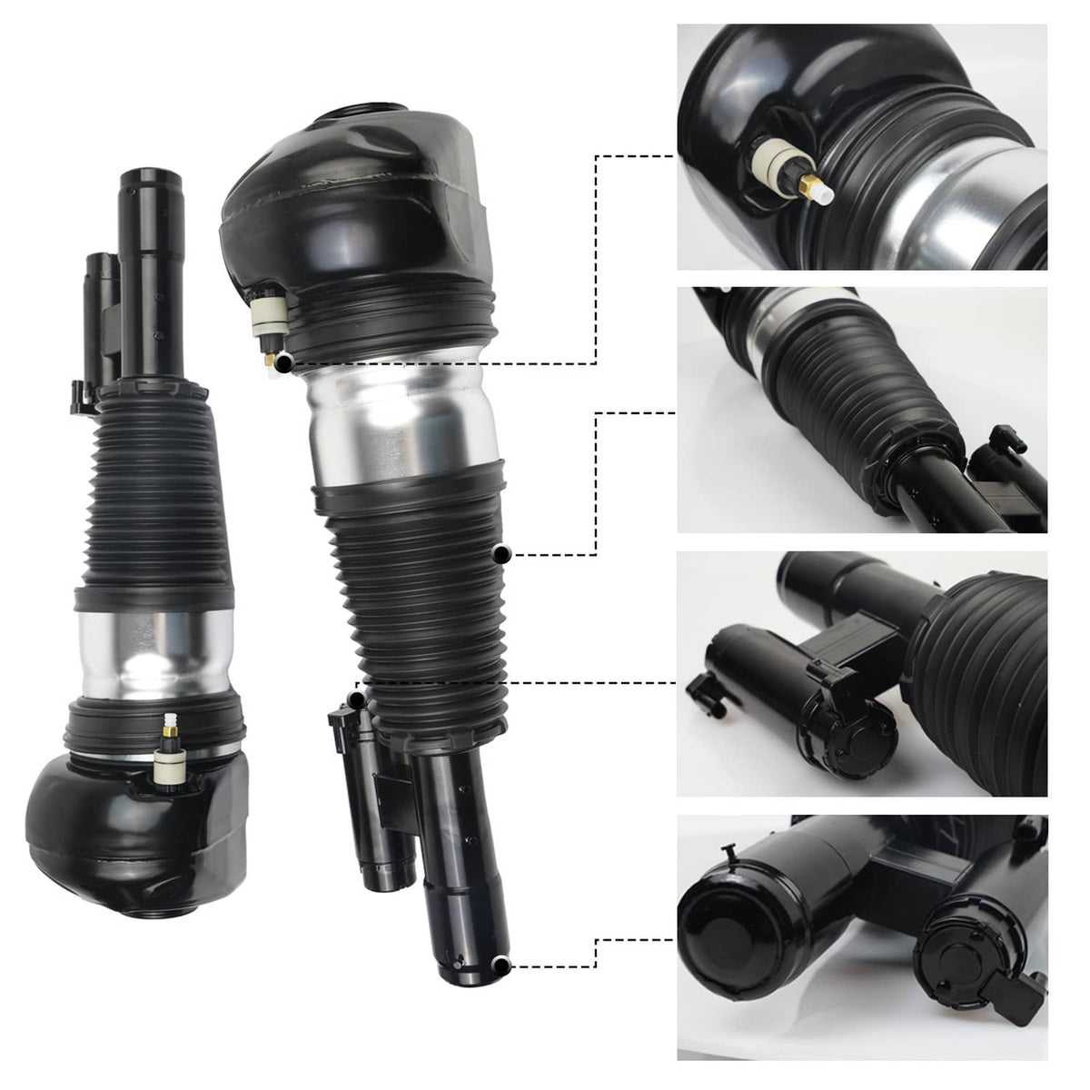 Air suspension strut assembly, black bellows with silver cylinder and electrical connector