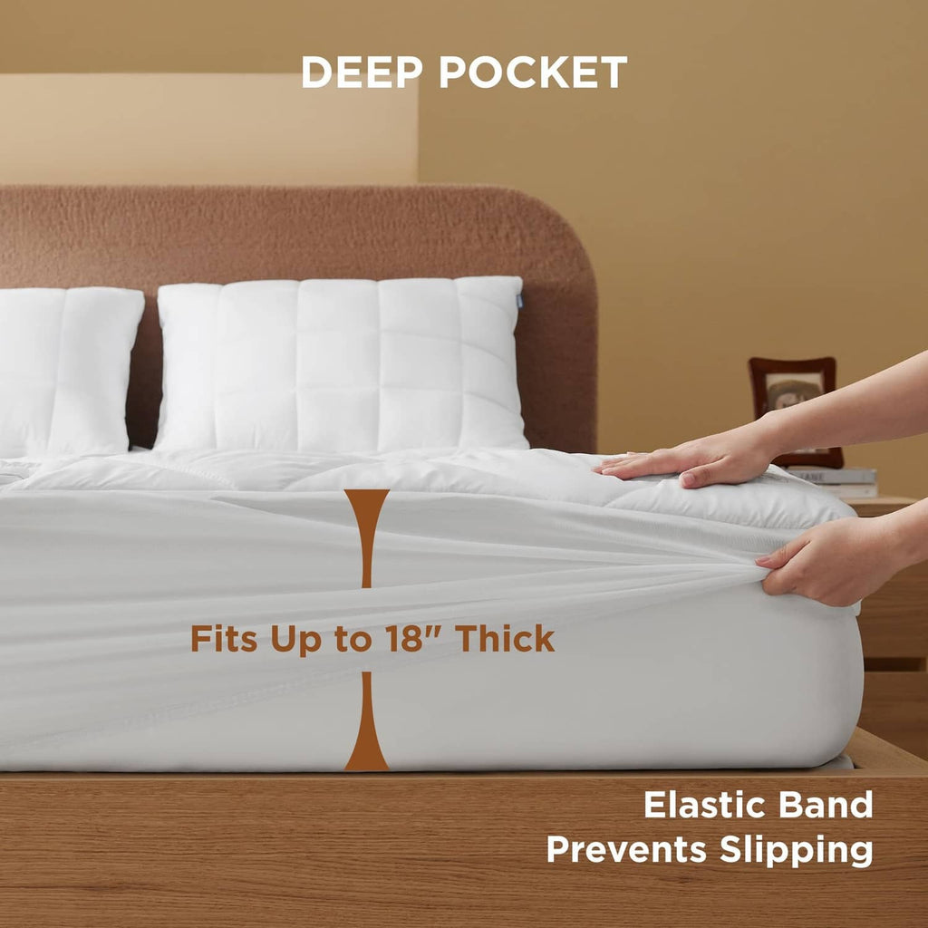 White twin heated mattress pad with deep pocket fit and elastic anti-slip band