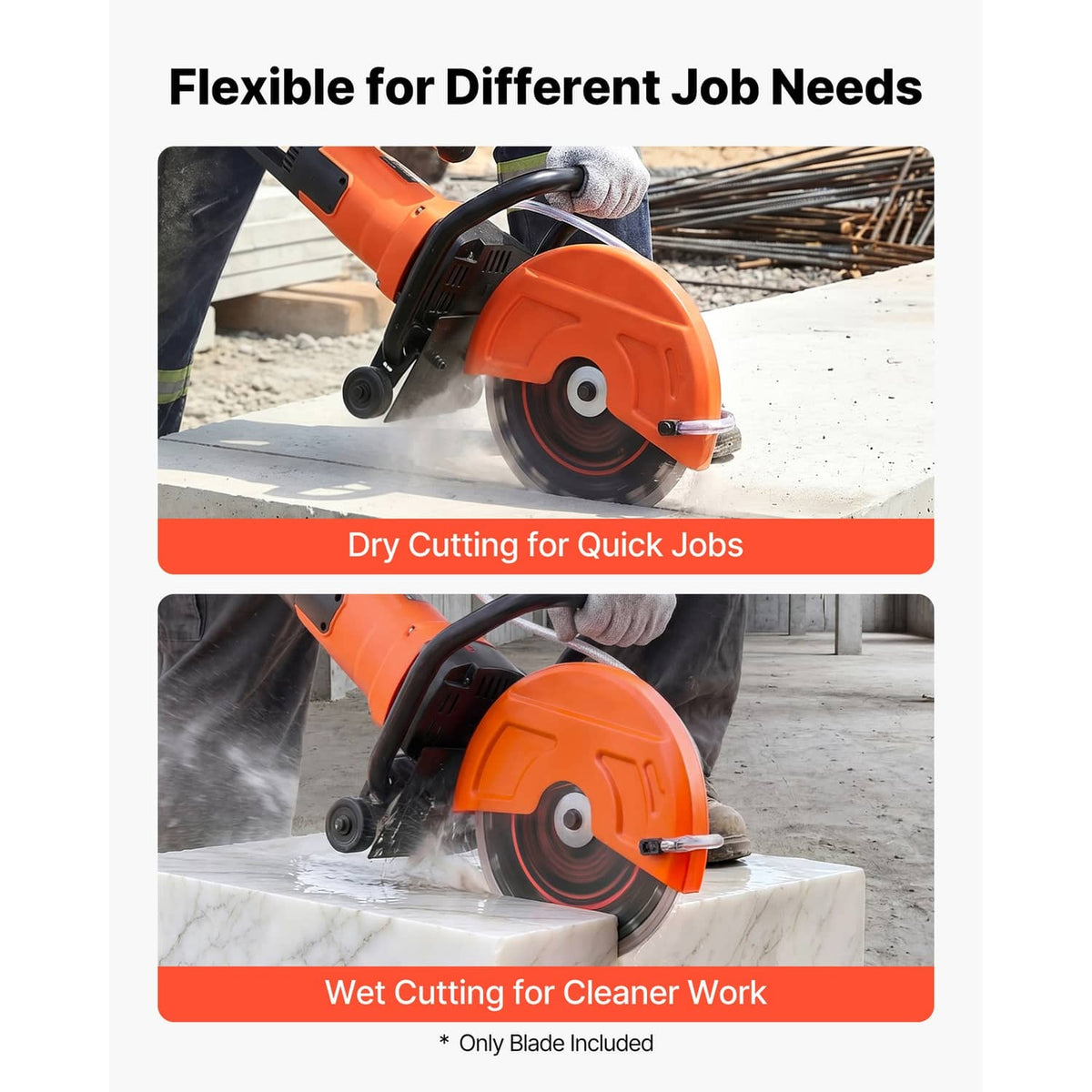 Diamond saw blade for dry and wet cutting on an electric saw, orange tool