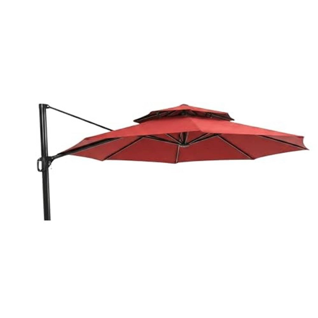 Red replacement umbrella canopy on black pole with attached hanging straps