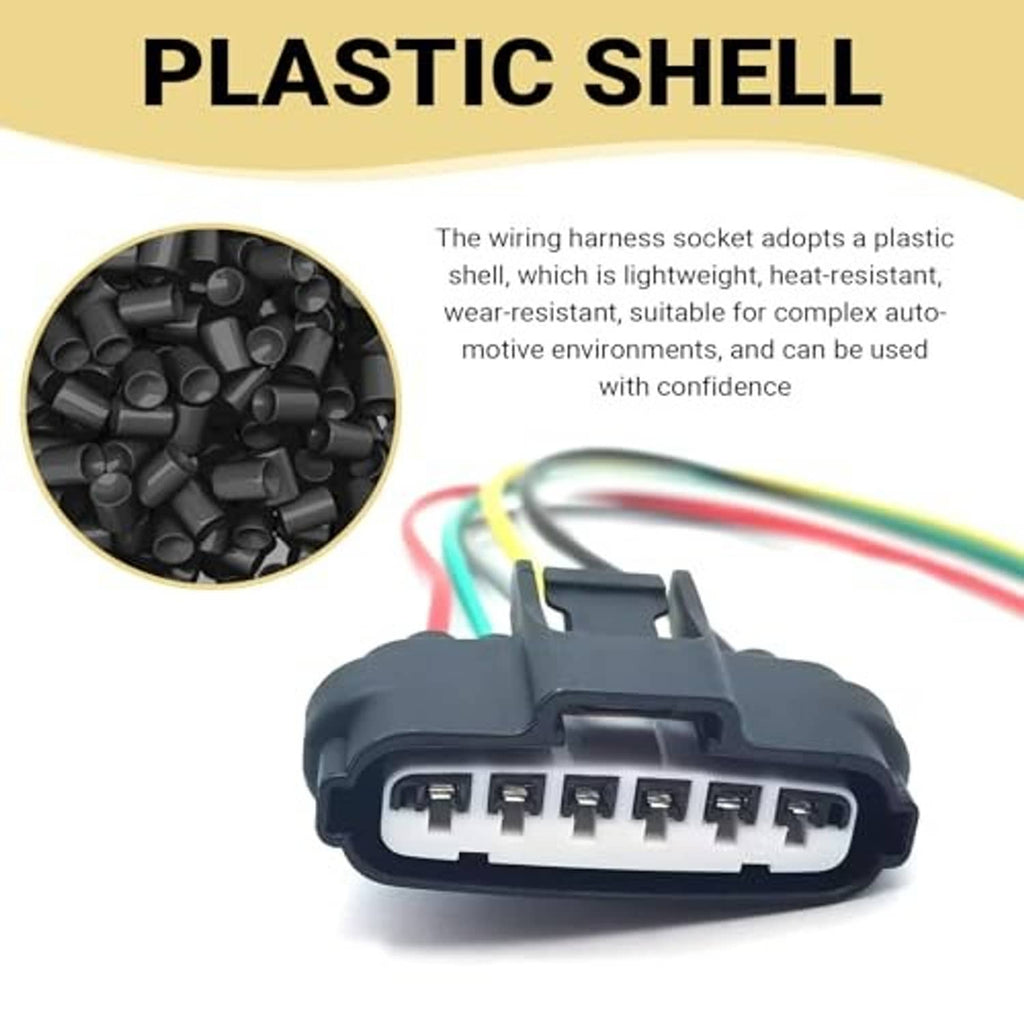 Plastic 6-pin wiring socket for throttle position sensor, with multi-colored lead wires