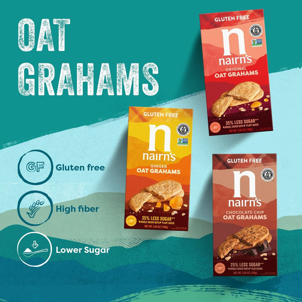Assorted Nairn's gluten-free oat grahams packs: original and chocolate chip oat grahams