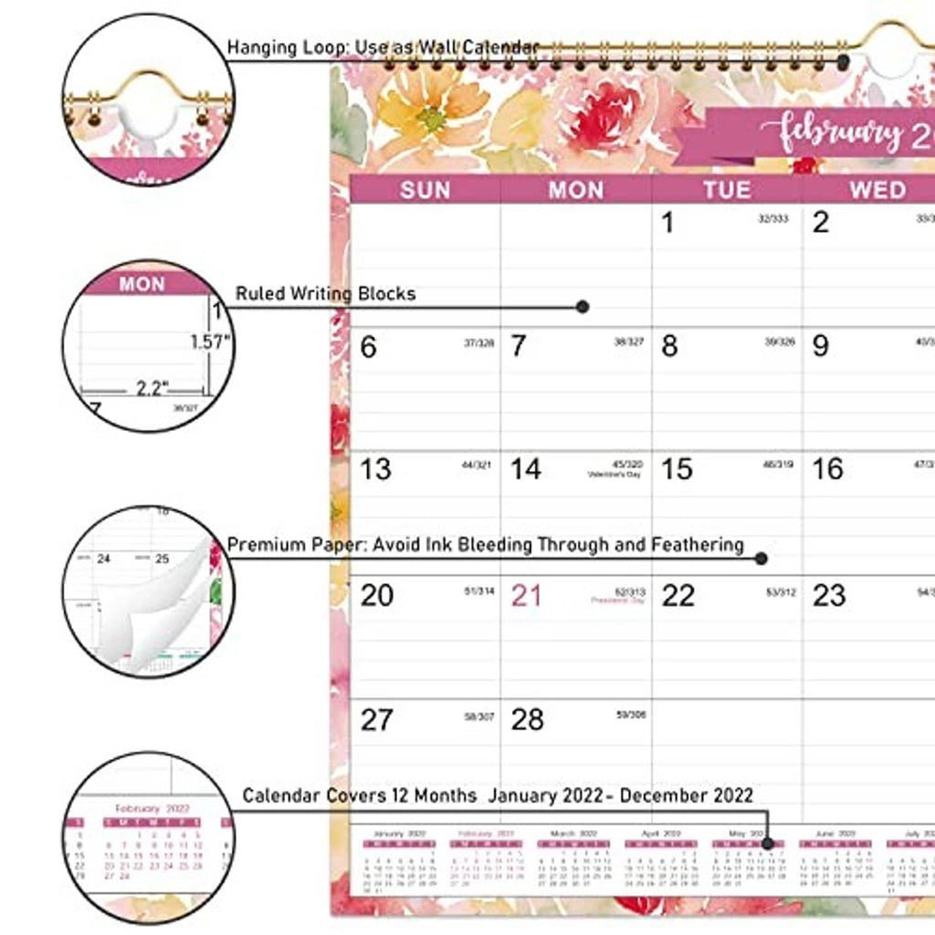 Wall calendar feature view with hanging loop and ruled writing blocks icons