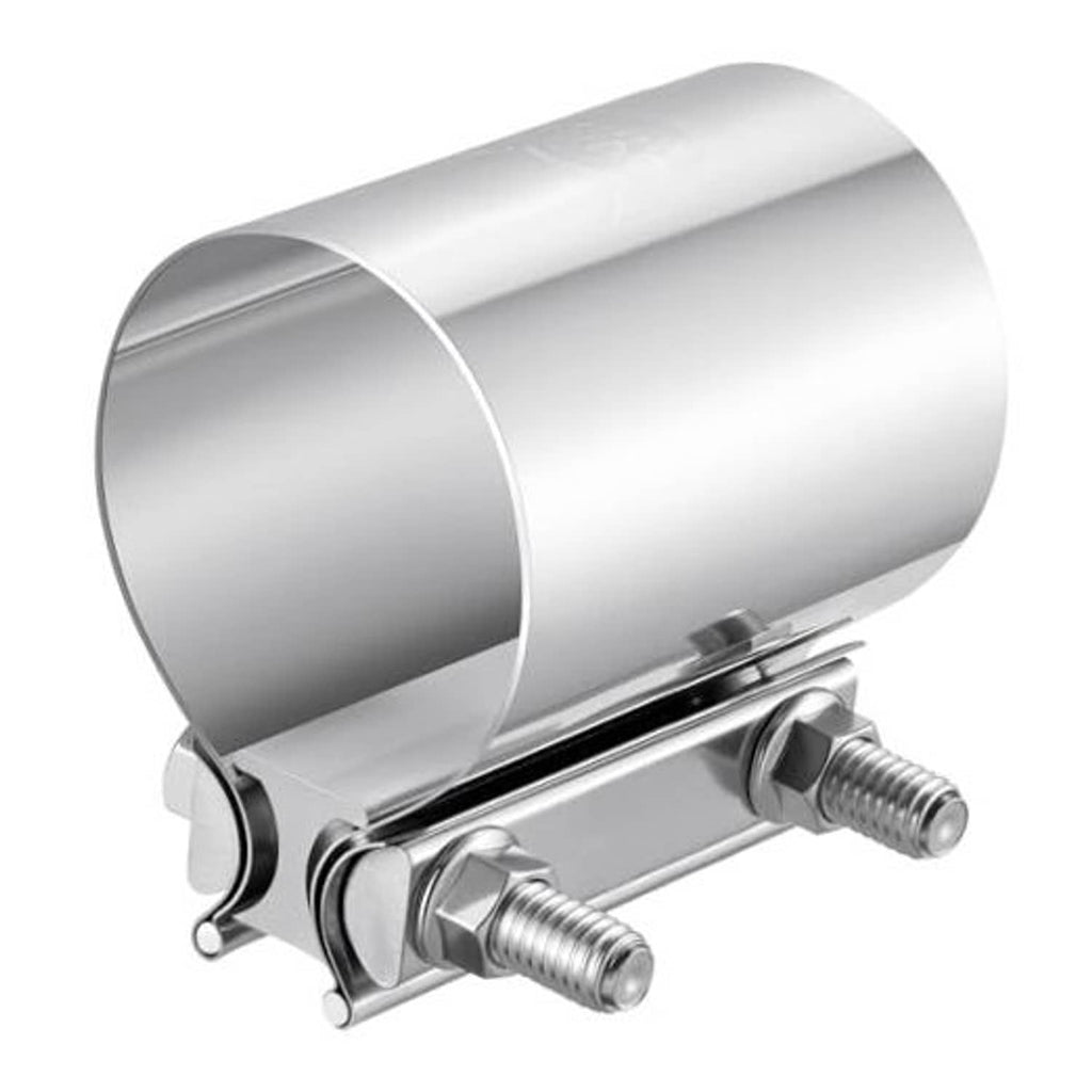 Stainless exhaust band clamp sleeve coupler with two bolt screws, silver