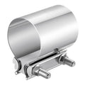 Stainless exhaust band clamp sleeve coupler with two bolt screws, silver