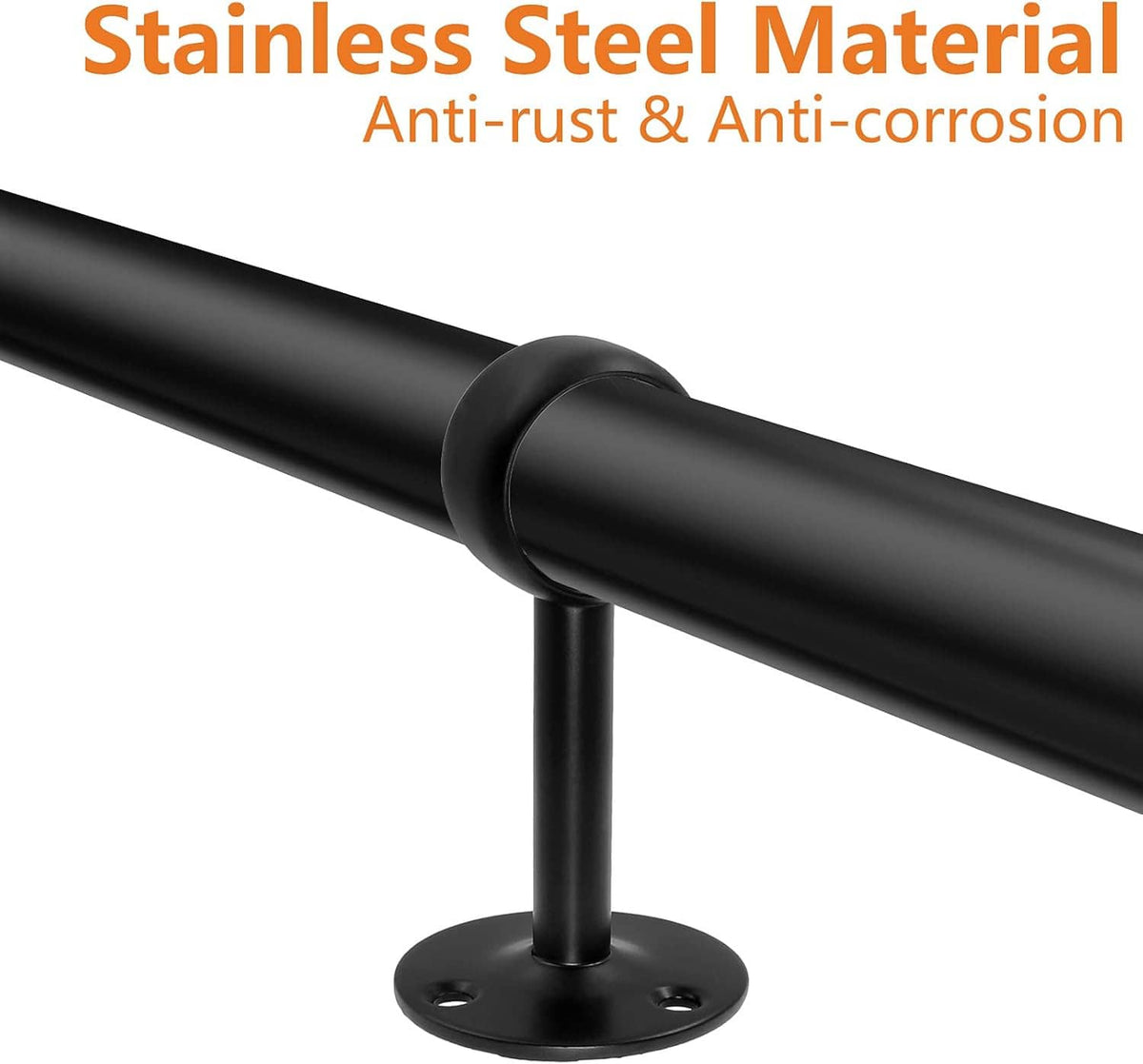Black metal ceiling-mount curtain rod bracket with smooth support bar and round plate