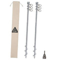 Set of 2 steel screw-in ground anchors with three-ring heads and spike tips