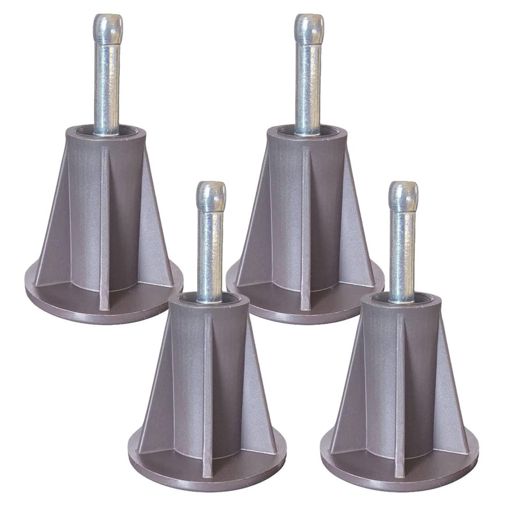Set of 4 bed frame replacement feet with steel stems and dark plastic inserts