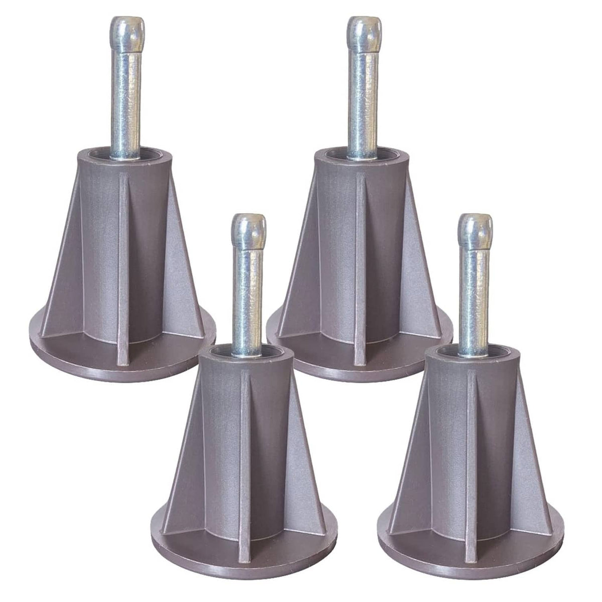 Set of 4 bed frame replacement feet with steel stems and dark plastic inserts