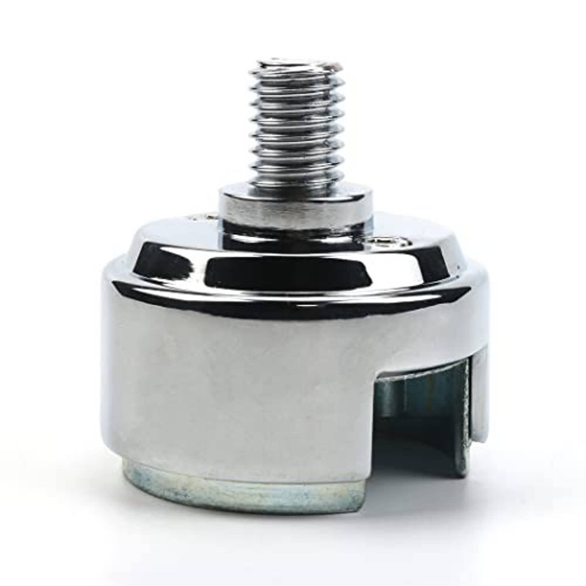 Chrome mounting adapter with central threaded stud and rounded mounting base