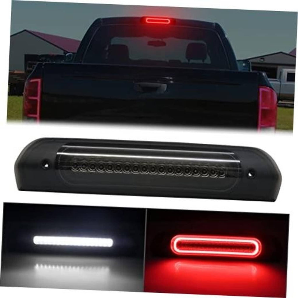Smoked black LED high mount brake light bar with lit red strip and diode row