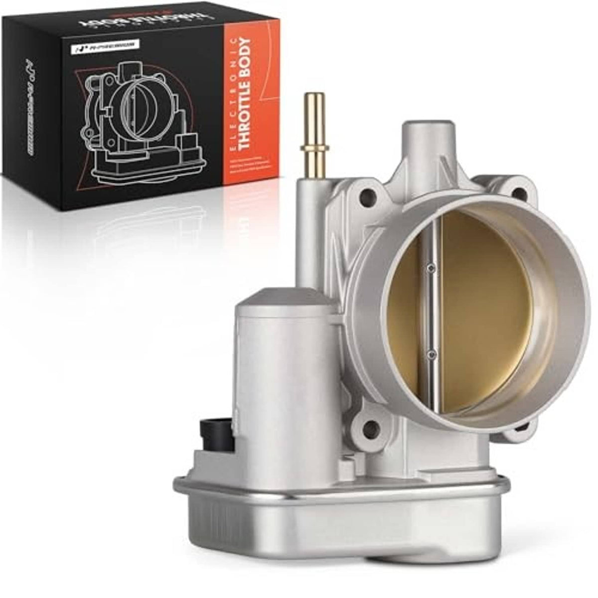 Electronic throttle body assembly, silver housing with round throttle valve and upright plug